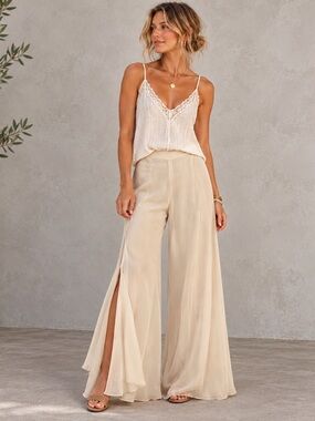 Vintage Cream Chiffon Double Layer Palazzo Pants